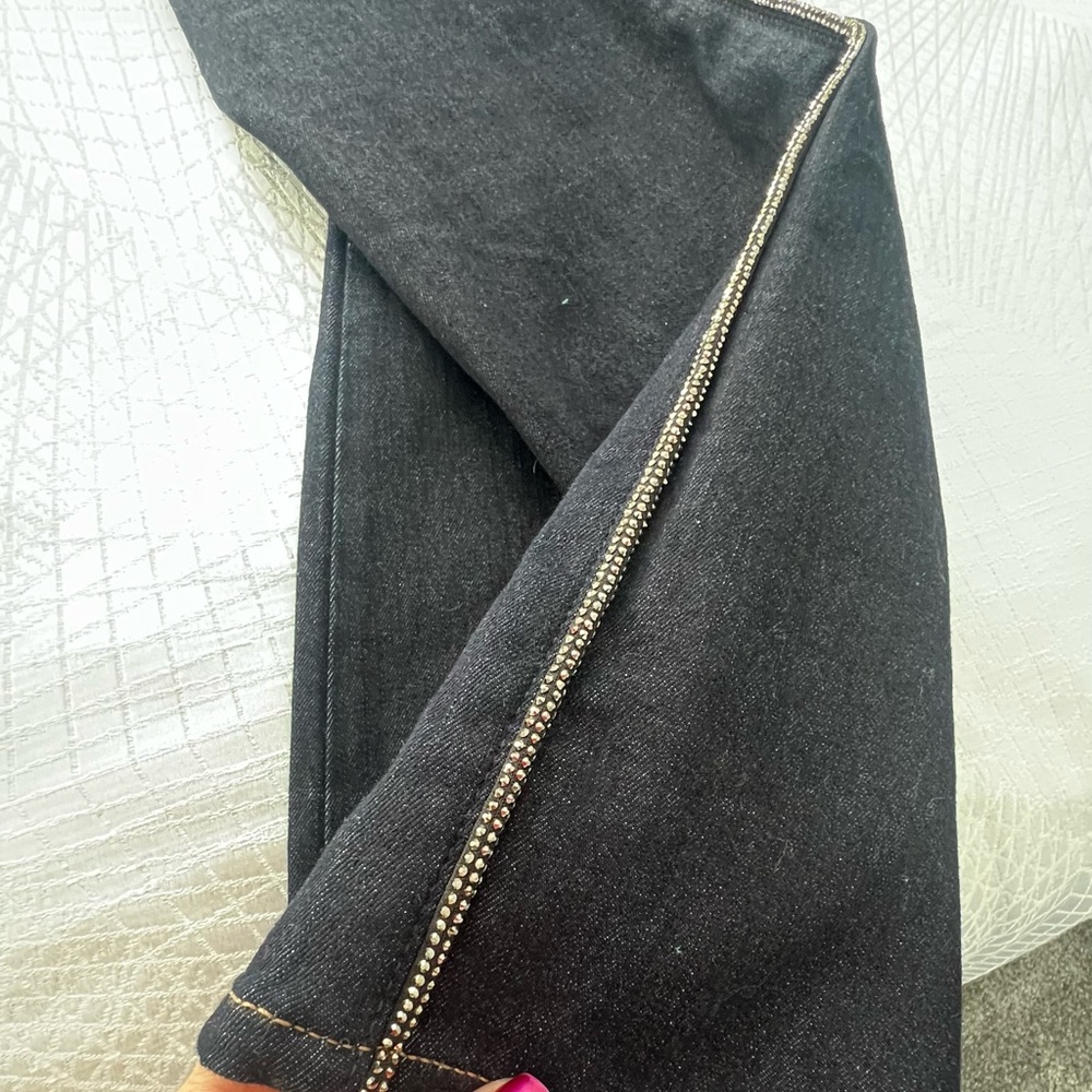 White House Black Market High-Rise skinny flare Jeans w/Rhinestone pinstripes - Picture 12 of 16